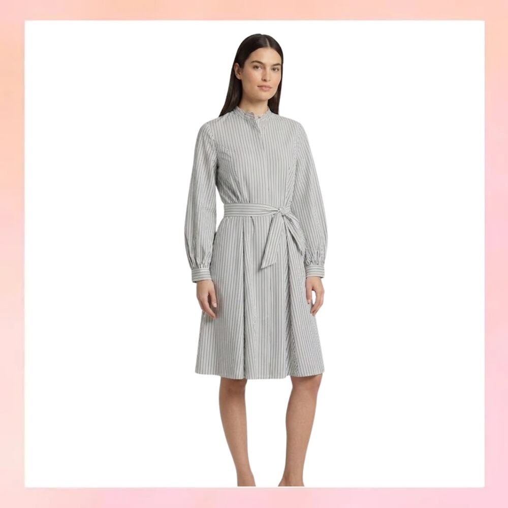 Calvin Klein Striped Fit & Flare Shirt Dress - Size 10 - Nautical Blue/White